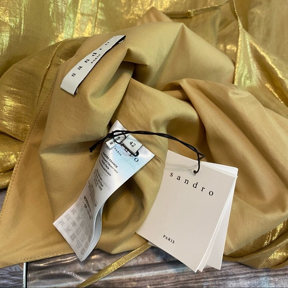 Sandro Draped Faux Wrap Metallic Ruffle Mini Dress - Picture 8 of 9